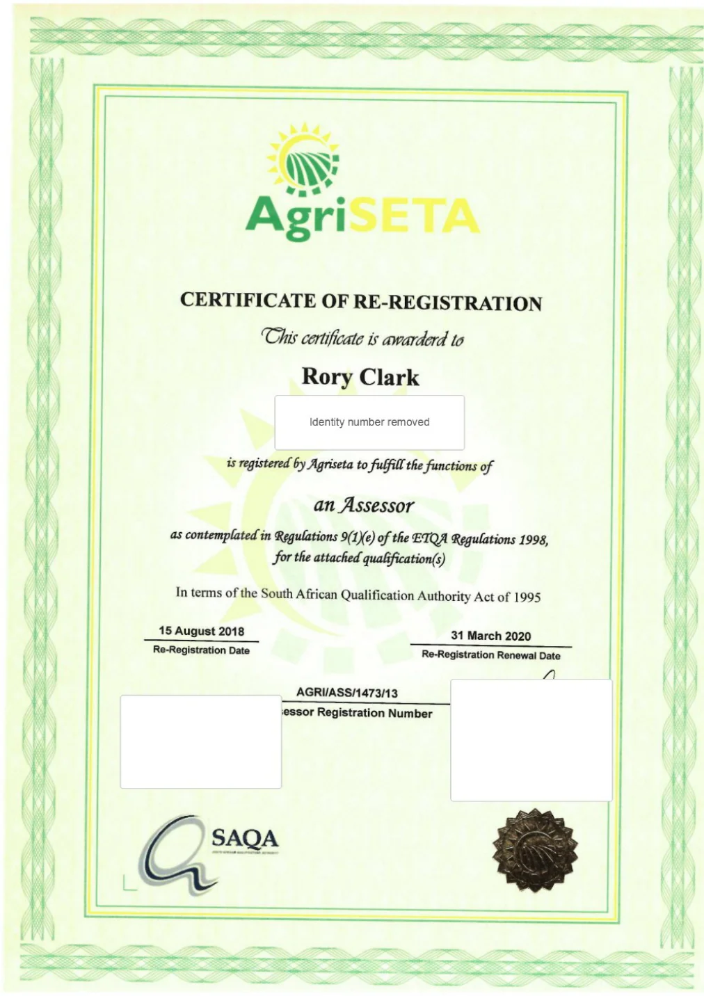 Cover of AgriSETA Assessor Registration