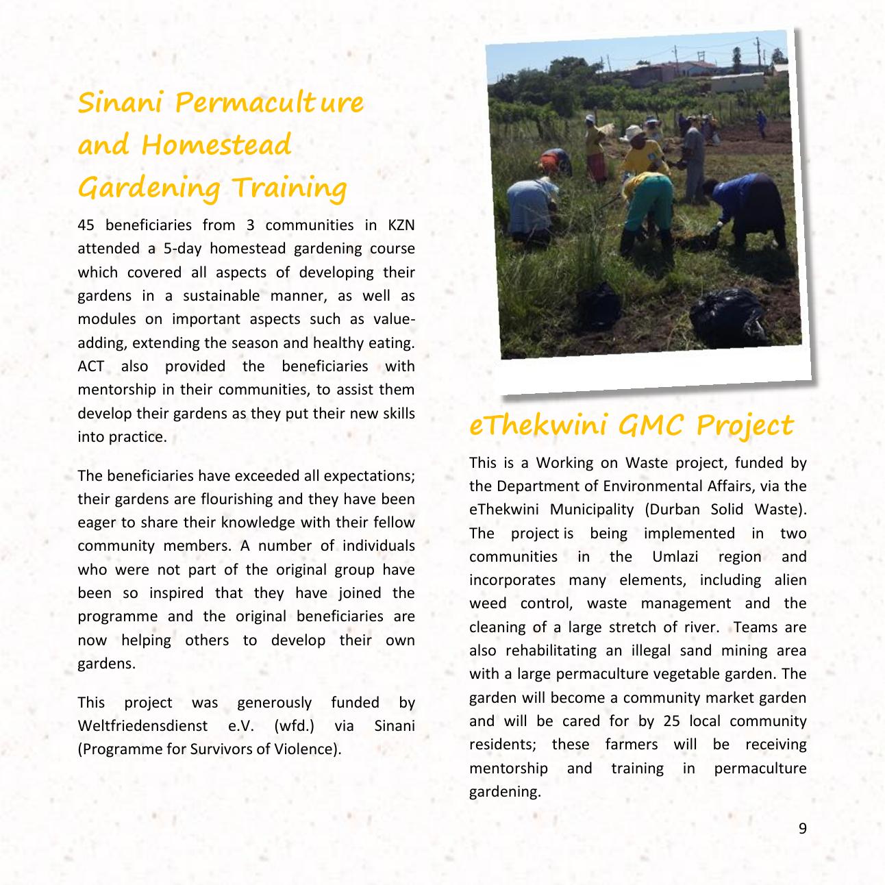 Original ACT Annual Report spread documenting the eThekwini GMC Project and its Umlazi community market-garden work