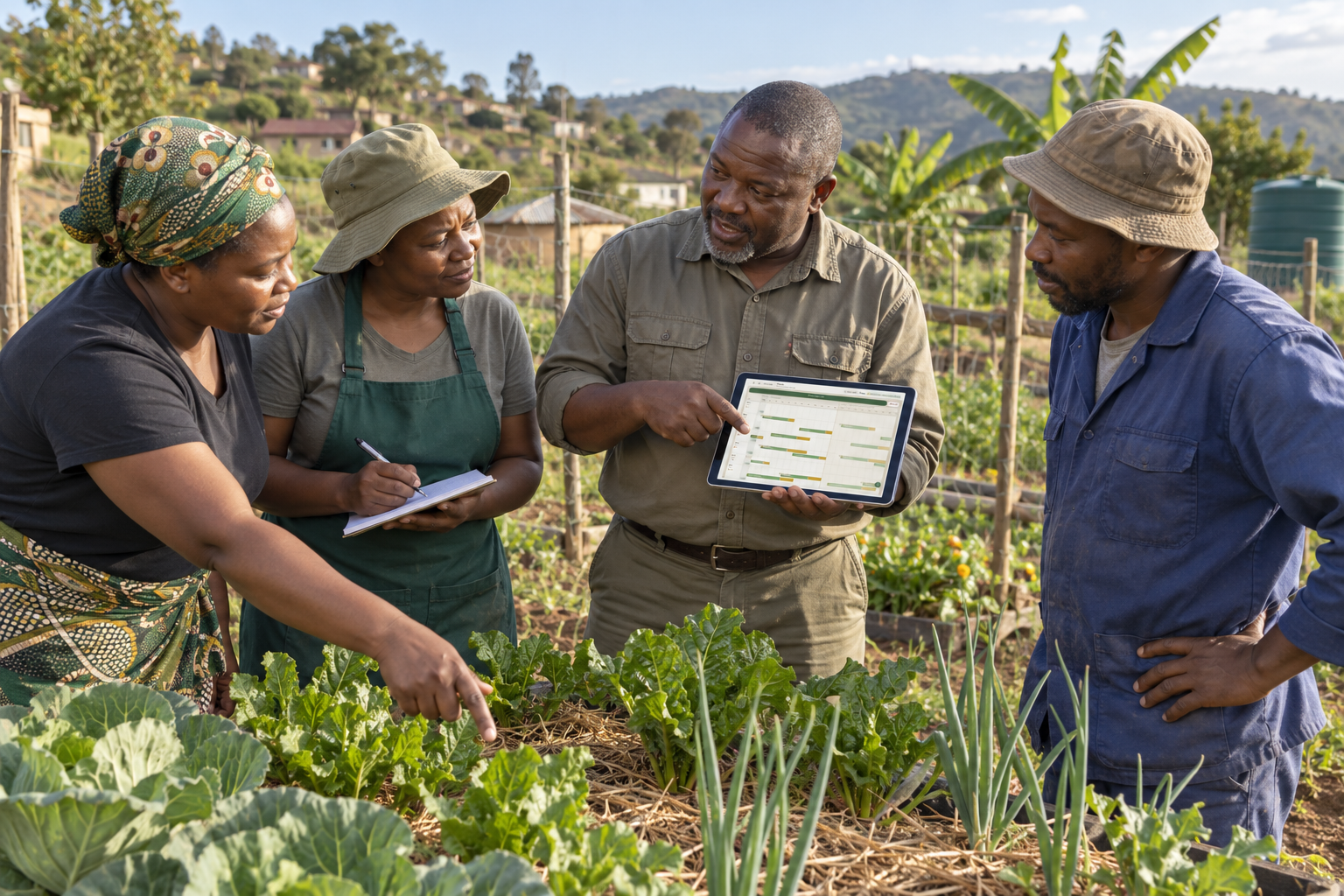 Illustration of a mentor working with growers during garden training